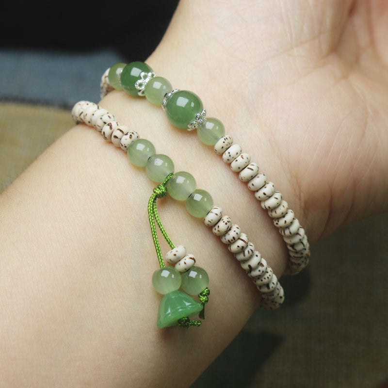 Star Moon Bodhi & Green Jade Double Loop Bracelet
