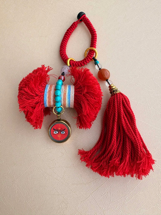 Damaru Charm with Red Jambhala in Tibetan Red