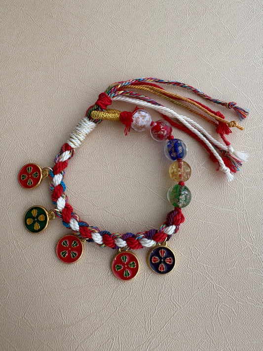 Five Jambhalas Braided Bracelet with Incense-Ash Liuli Beads