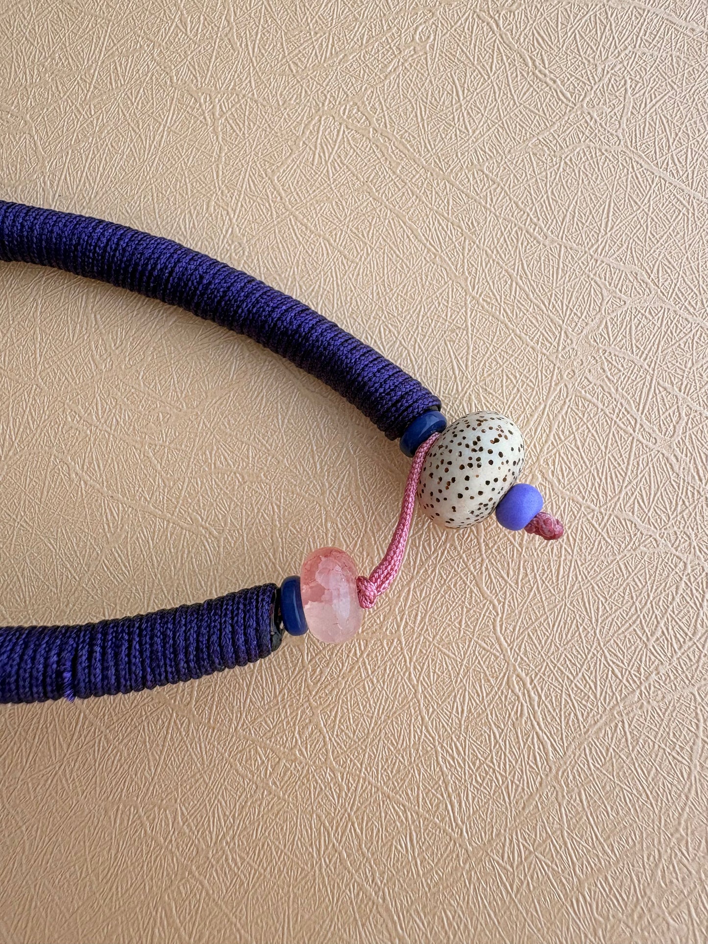 Medicine Buddha Thangka Charm with Tiger Tooth Agate Dzi Bead Tassel in Tibetan Purple