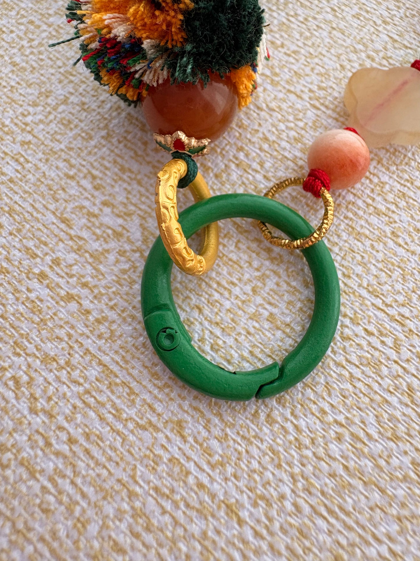 Small Victory Banner Charm with Amitabha Buddha Thangka Tassel in Tibetan Green