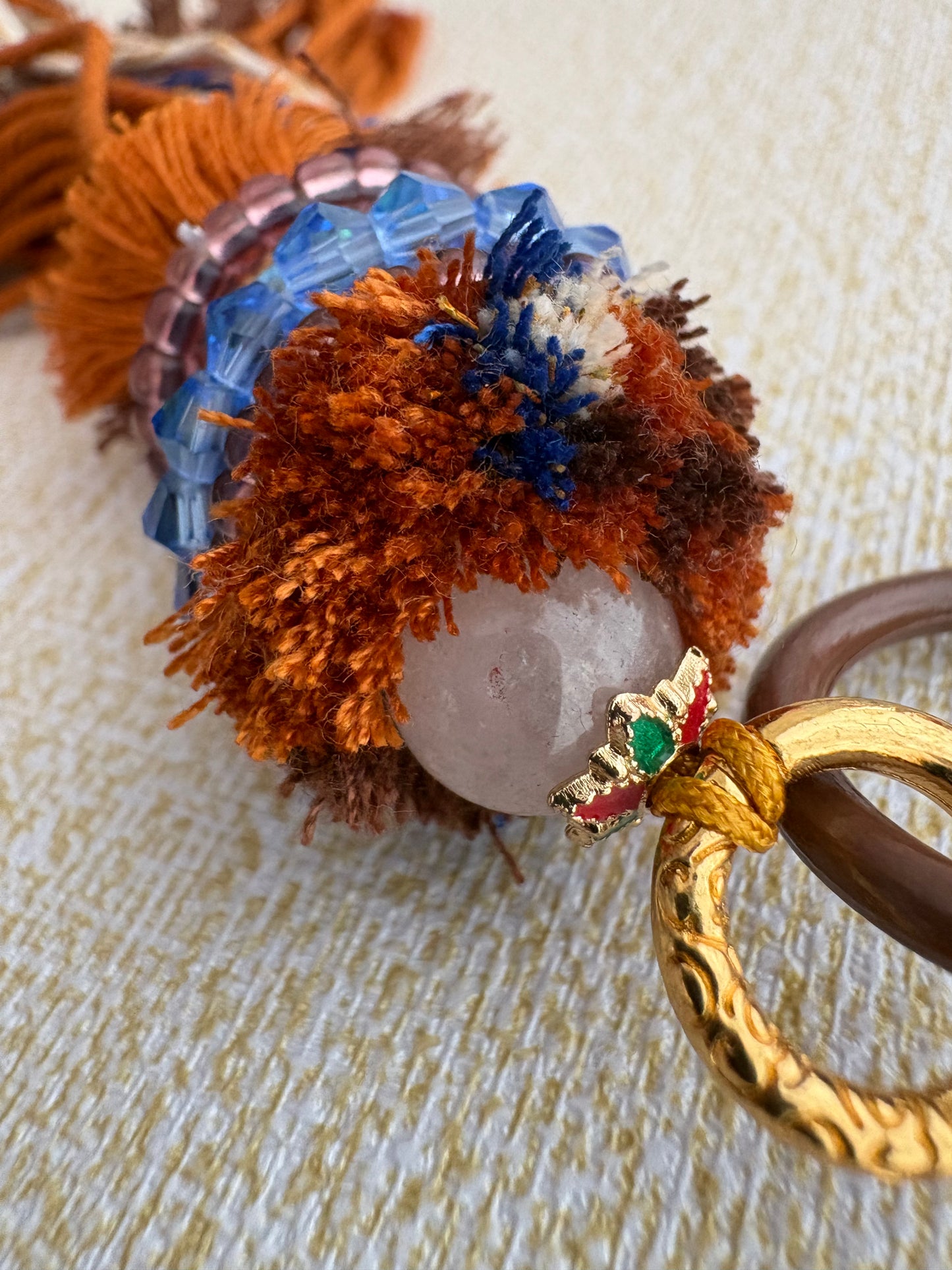 Small Victory Banner Charm with Zaki Lhamo Thangka Tassel in Tibetan Brown