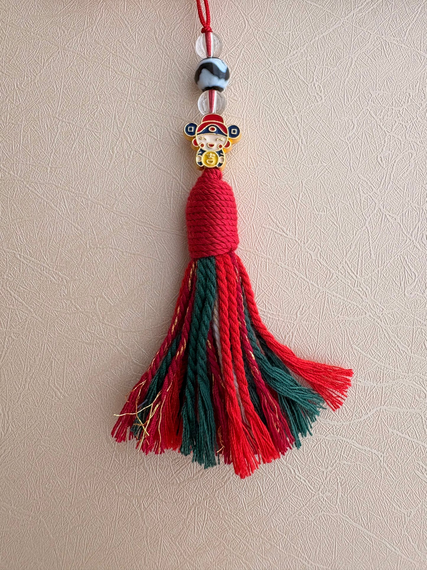 Tibetan Style Fortune Phone Charm with Tiger Tooth Dzi Bead