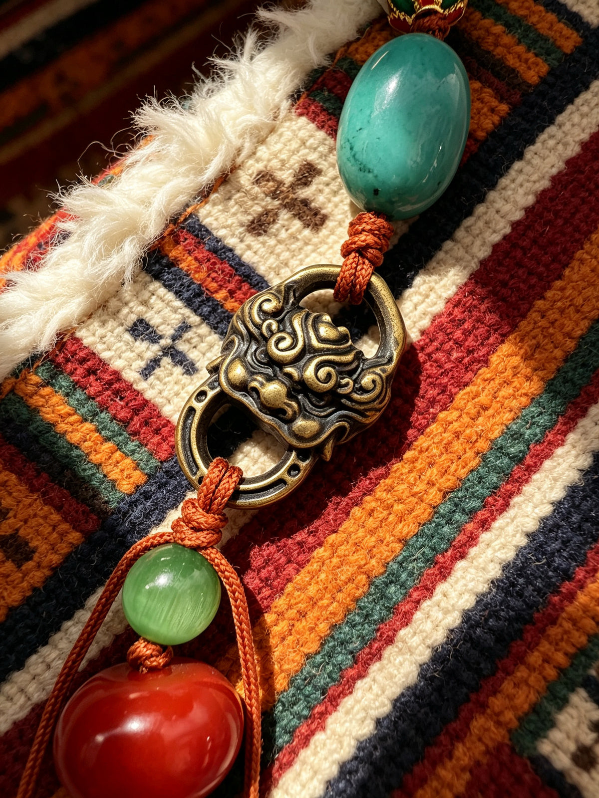 Tibetan Large-sized Victory Banner Auspicious Tassel Ornament with Dzi Beads and Zhibazha charm