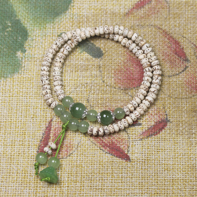 Star Moon Bodhi & Green Jade Double Loop Bracelet