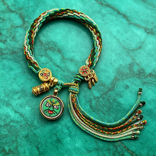 Green Jambhala Thangka Tibetan Style Hand-woven Bracelet