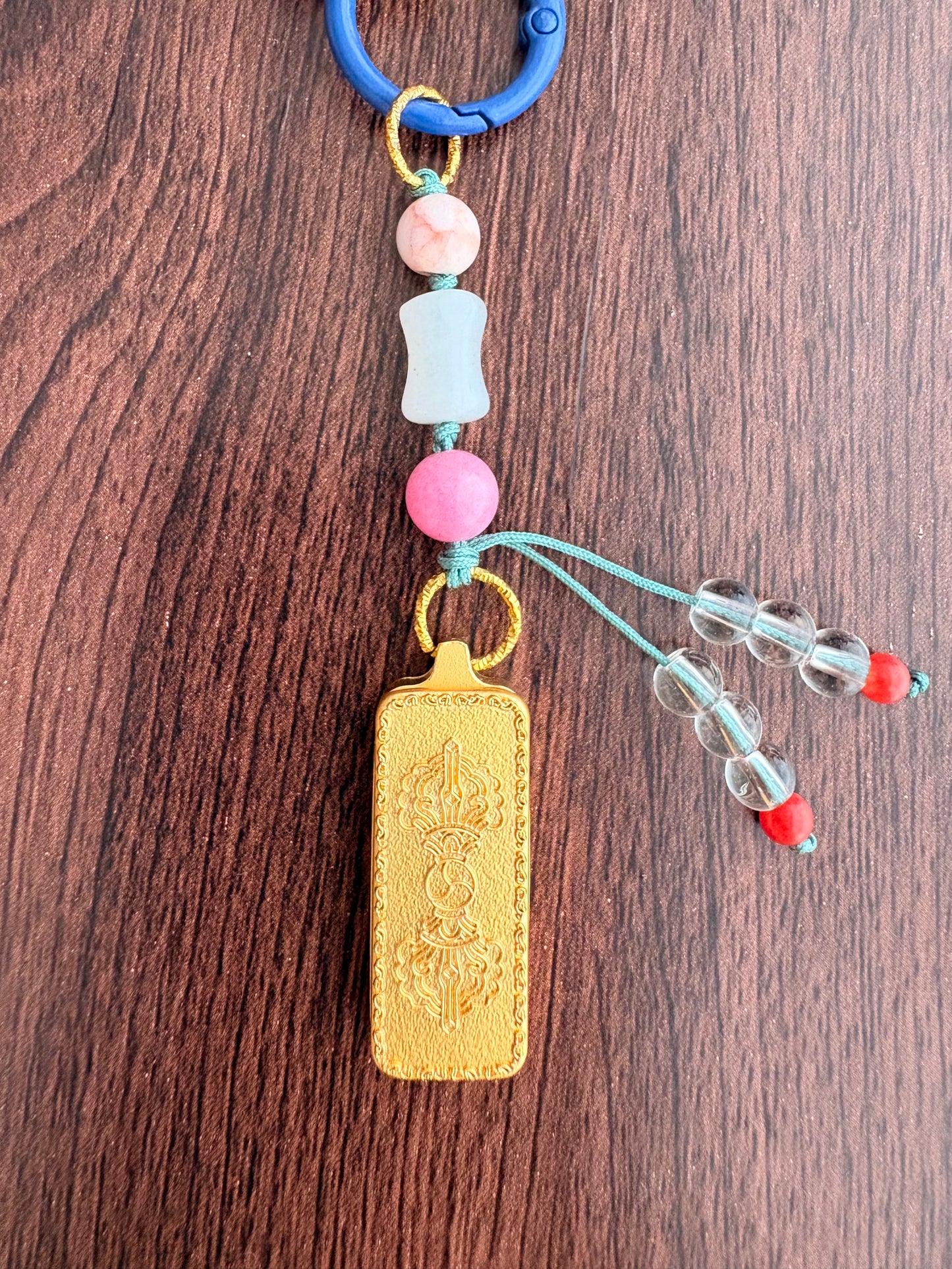 Small Victory Banner Charm with Zaki Lhamo Thangka Tassel in Tibetan Blue