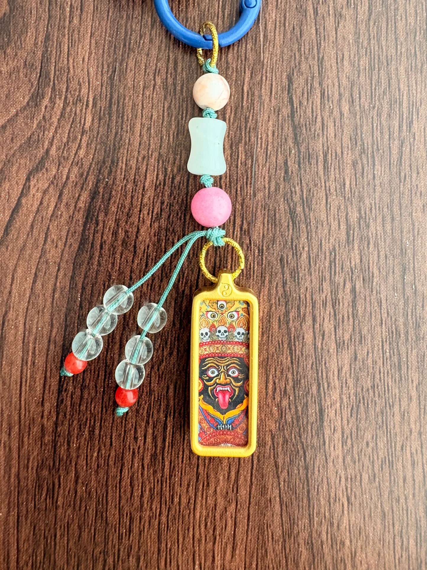 Small Victory Banner Charm with Zaki Lhamo Thangka Tassel in Tibetan Blue