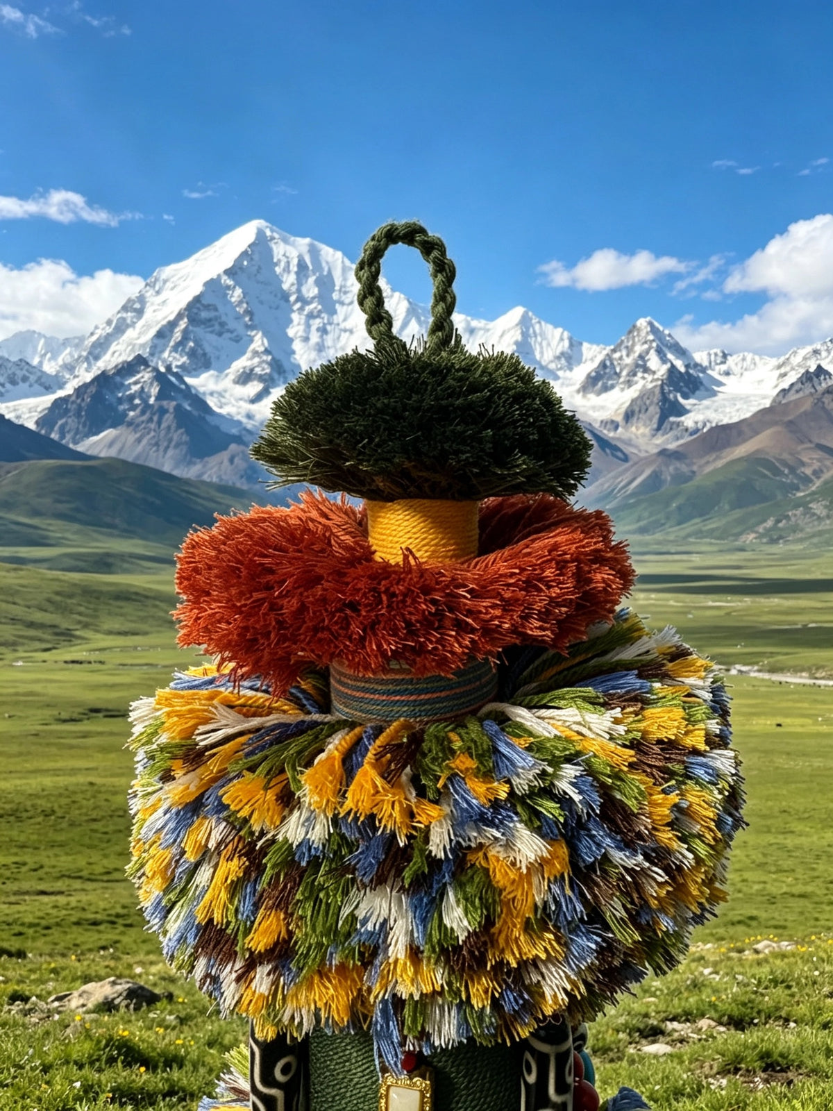 Tibetan Large-sized Victory Banner Auspicious Tassel Ornament with Dzi Beads and Zhibazha charm
