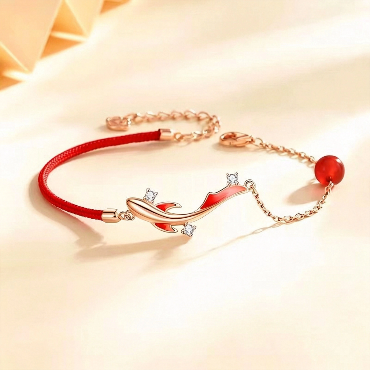 Koi Fish Bracelet with Red Cord & Agate Bead