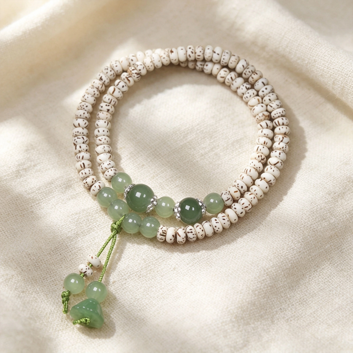 Star Moon Bodhi & Green Jade Double Loop Bracelet