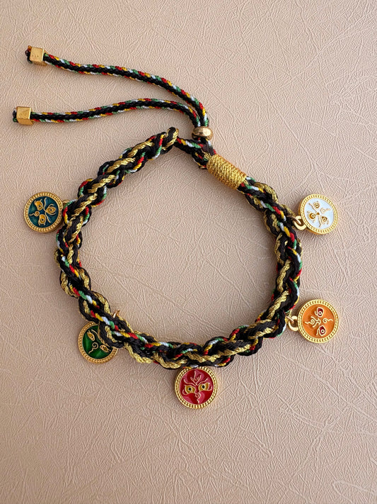 Five Jambhalas Braided Bracelet - Black Yak Blessing