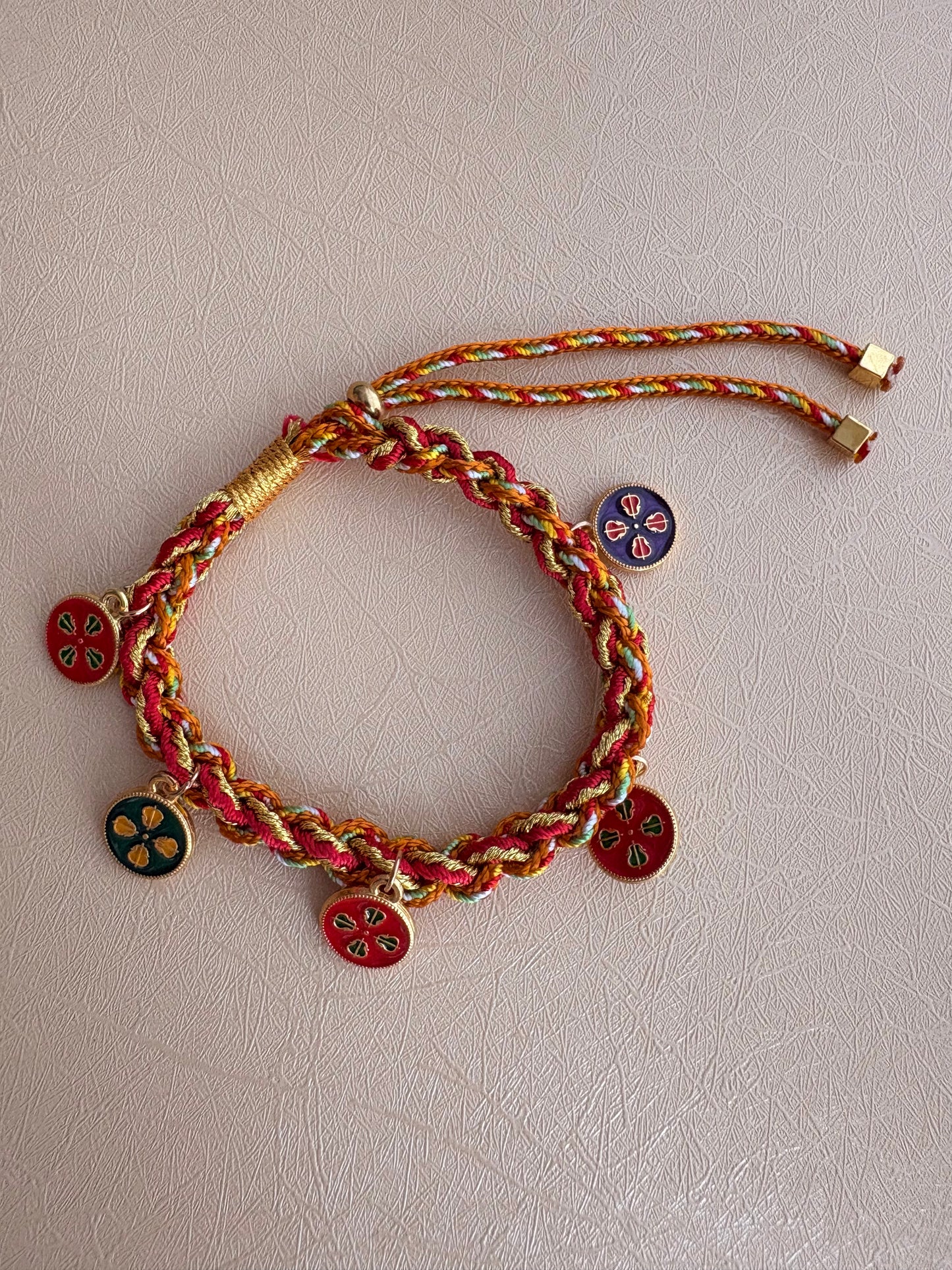 Five Jambhalas Braided Bracelet - Gesar Fire Ocher