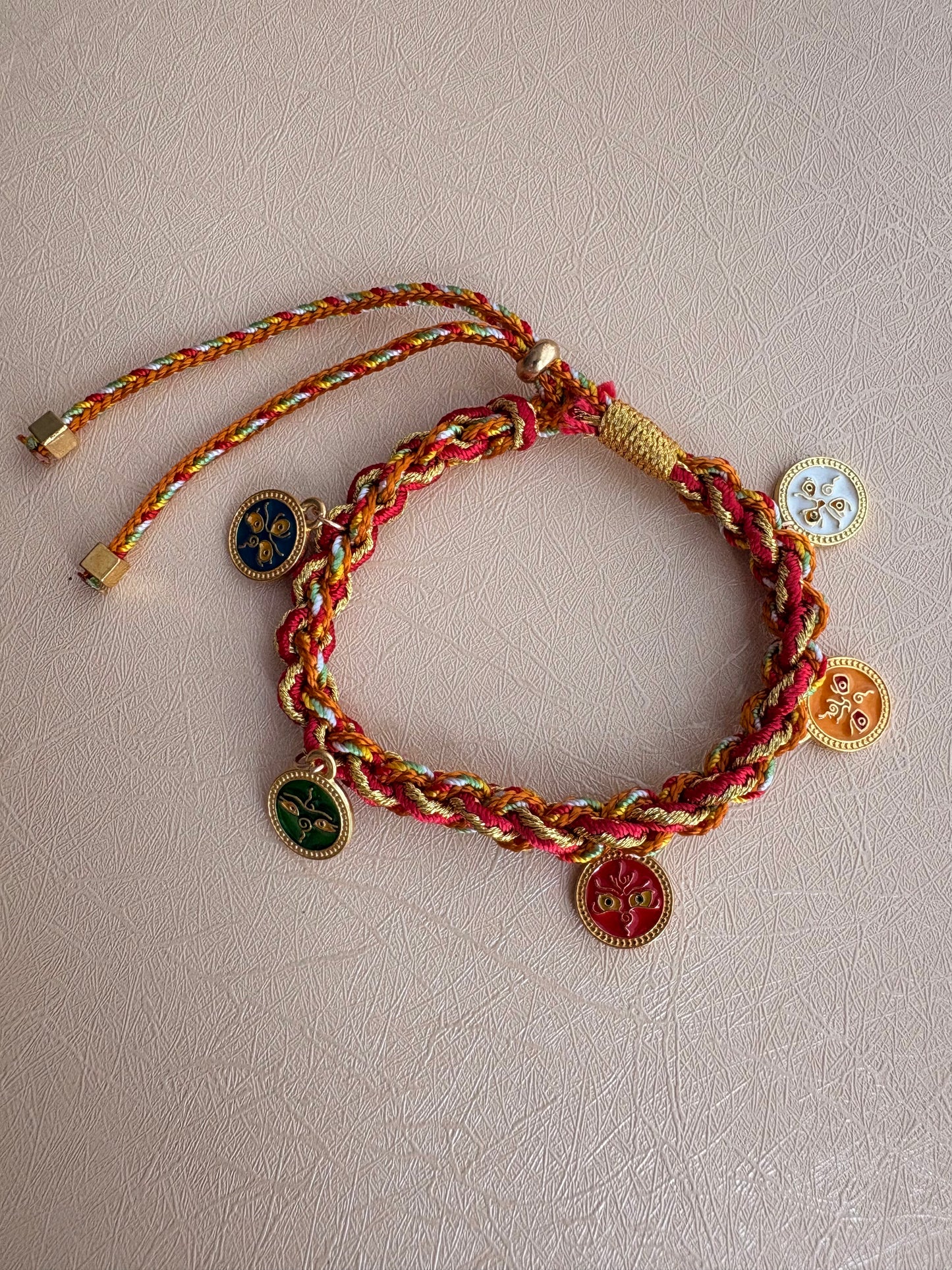 Five Jambhalas Braided Bracelet - Gesar Fire Ocher