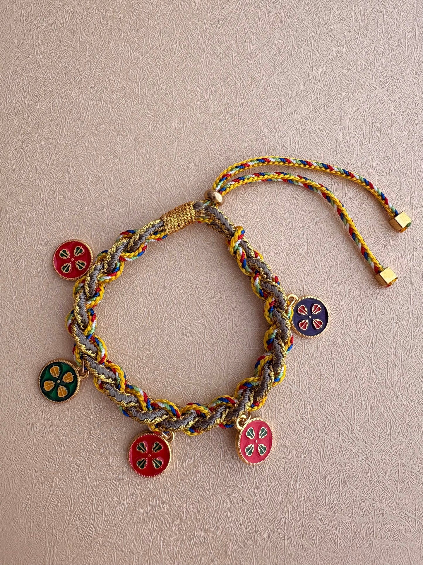 Five Jambhalas Braided Bracelet - Golden Grassland