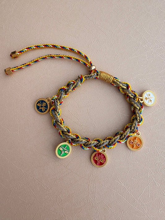 Five Jambhalas Braided Bracelet - Golden Grassland