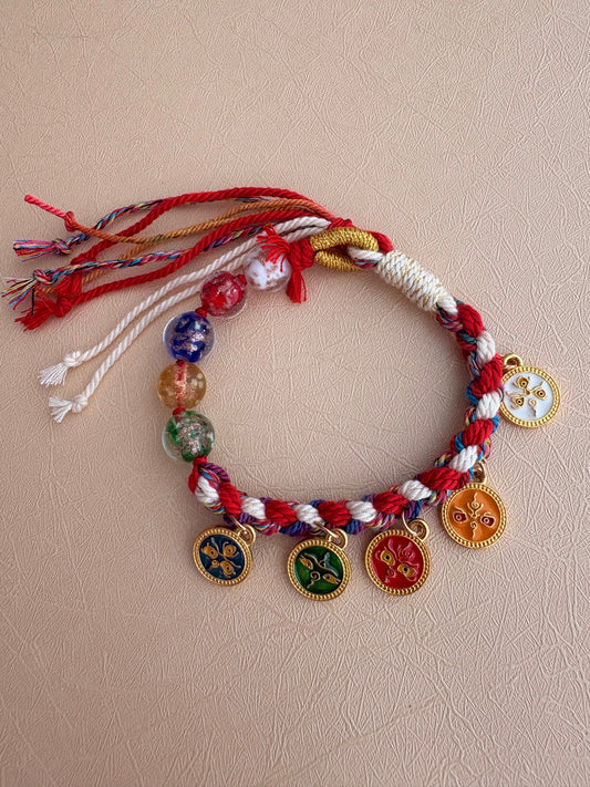 Five Jambhalas Braided Bracelet with Incense-Ash Liuli Beads