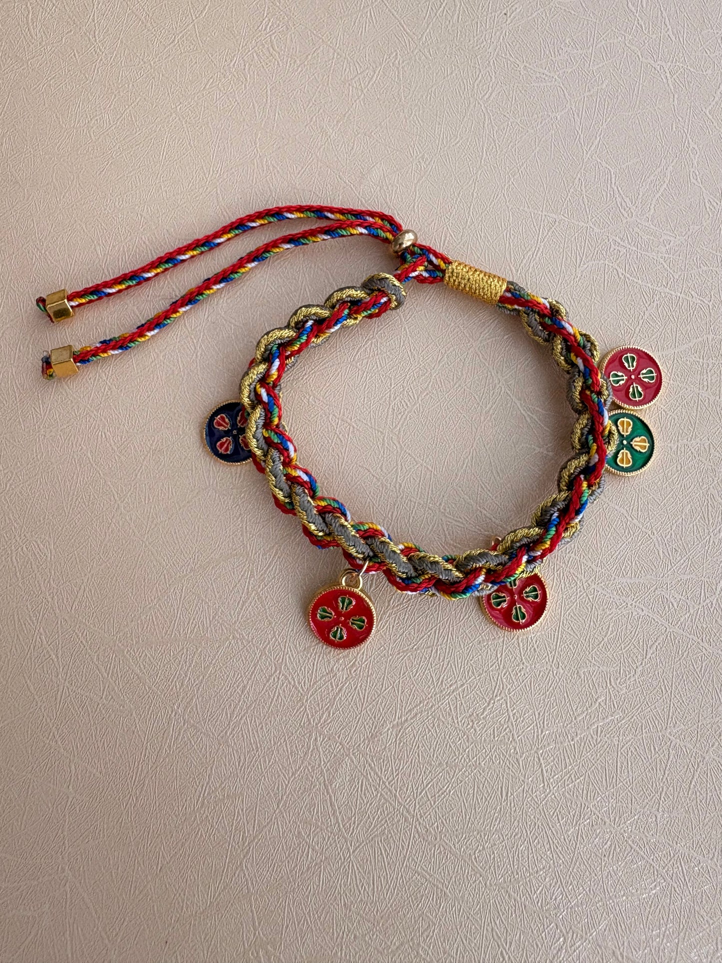 Five Jambhalas Braided Bracelet - Multi Color Prayer Flag