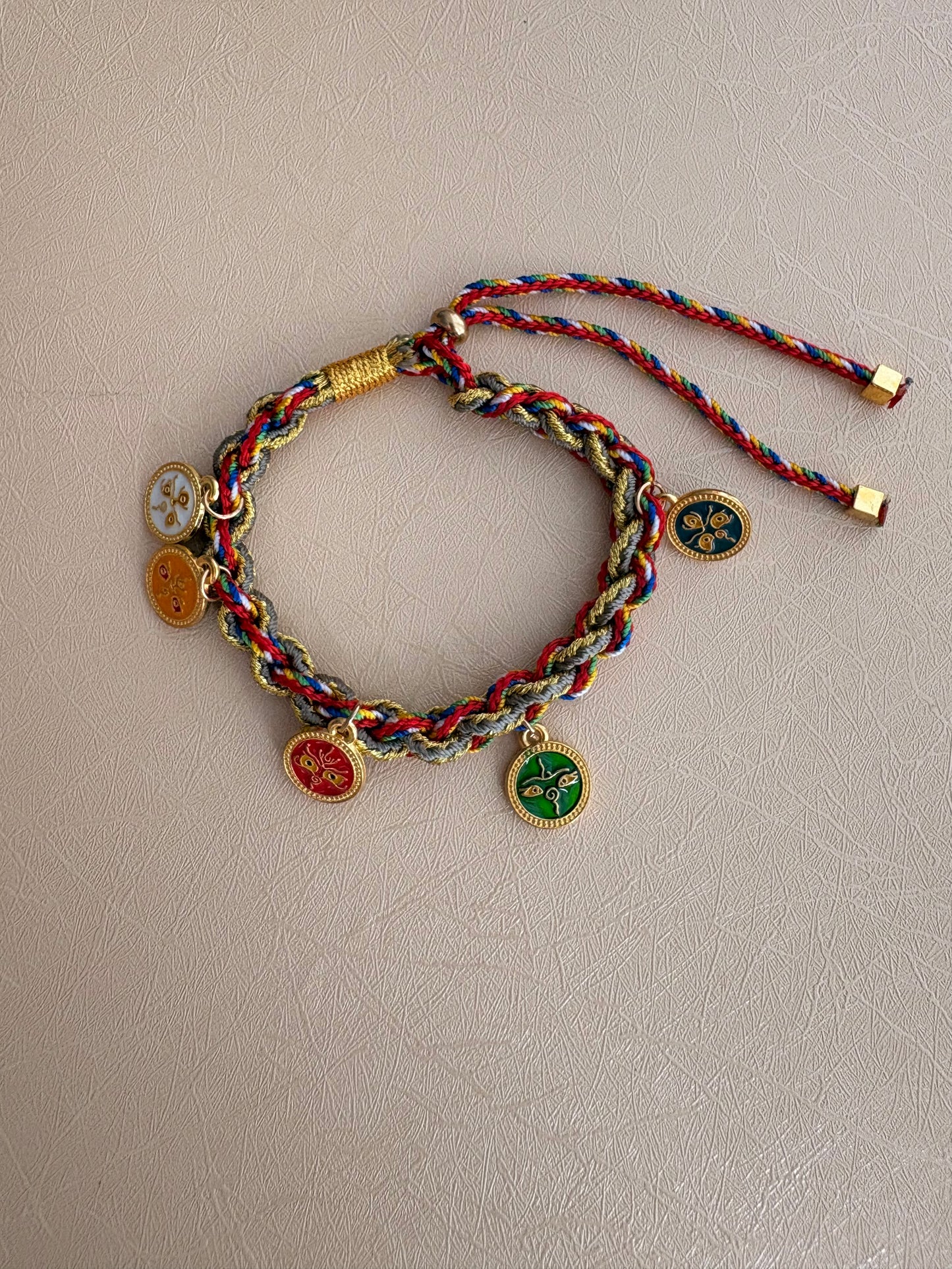 Five Jambhalas Braided Bracelet - Multi Color Prayer Flag