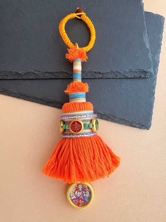 Ghanta Charm with White Tara Thangka in Tibetan Orange