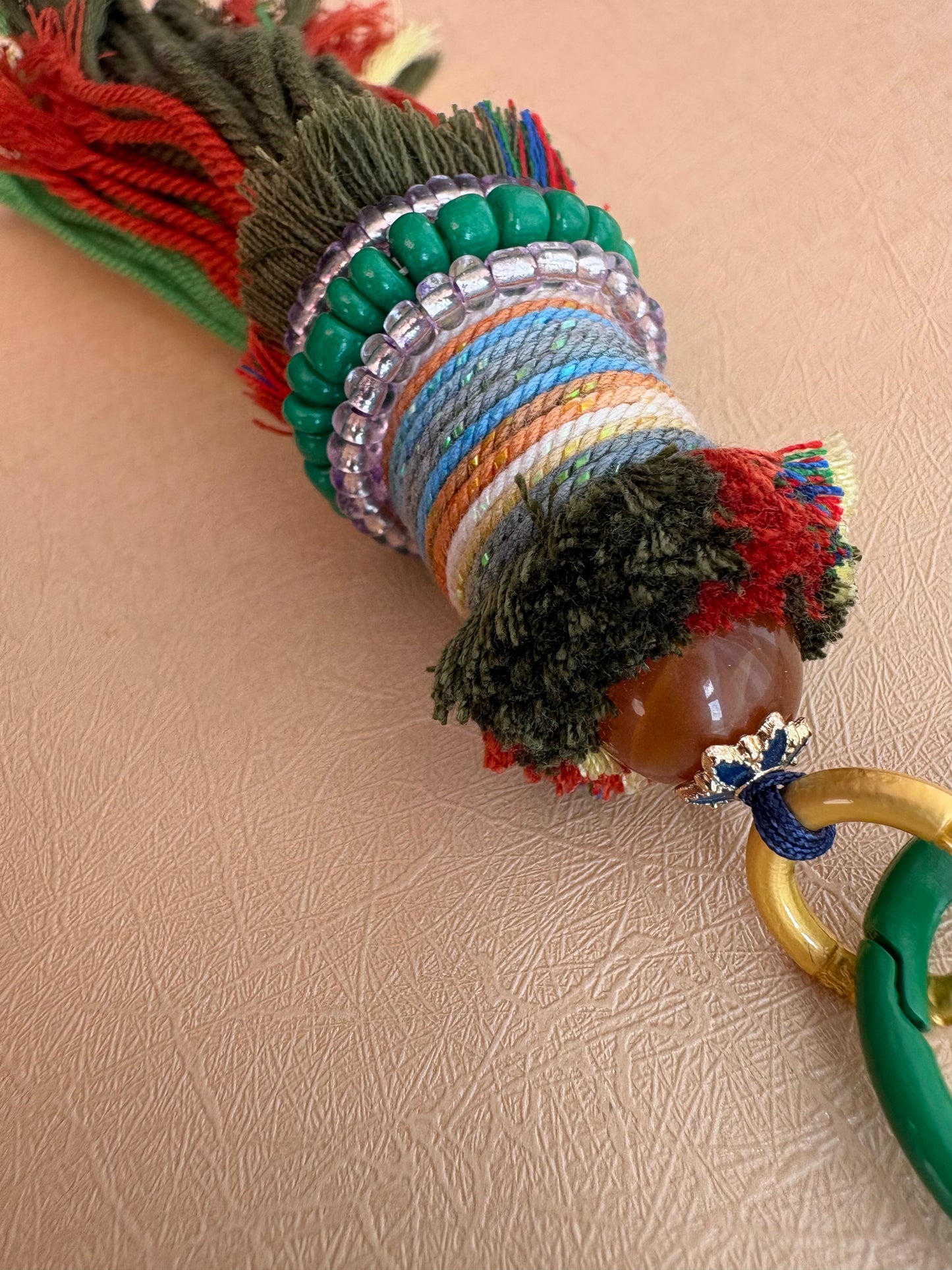 Small Victory Banner Charm with Green Tara Thangka Tassel in Tibetan Green