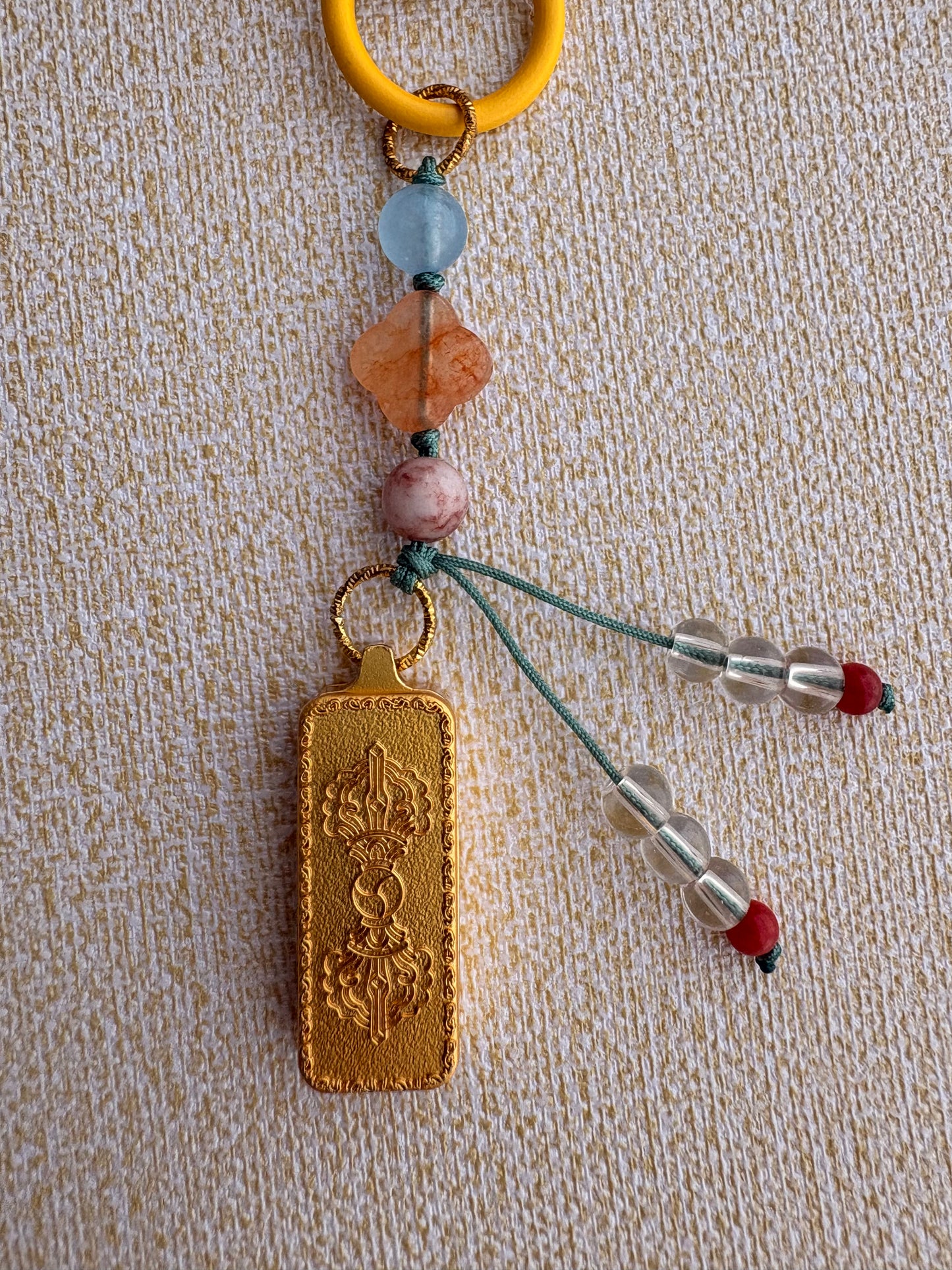 Small Victory Banner Charm with Mahakala Thangka Tassel in Tibetan Blue