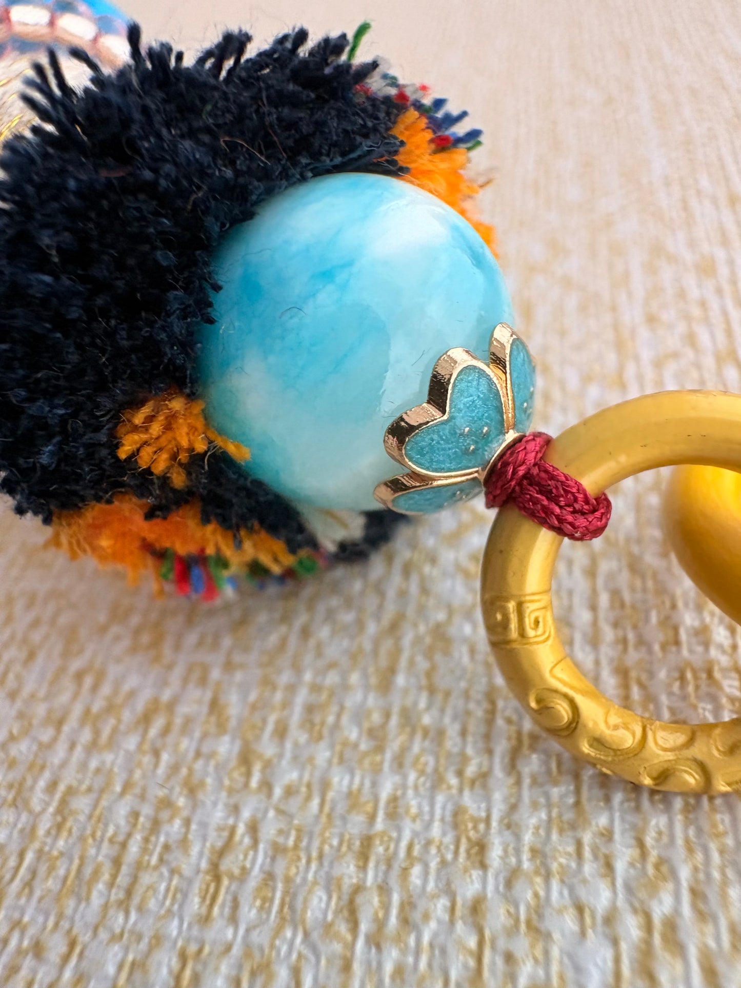 Small Victory Banner Charm with Mahakala Thangka Tassel in Tibetan Blue
