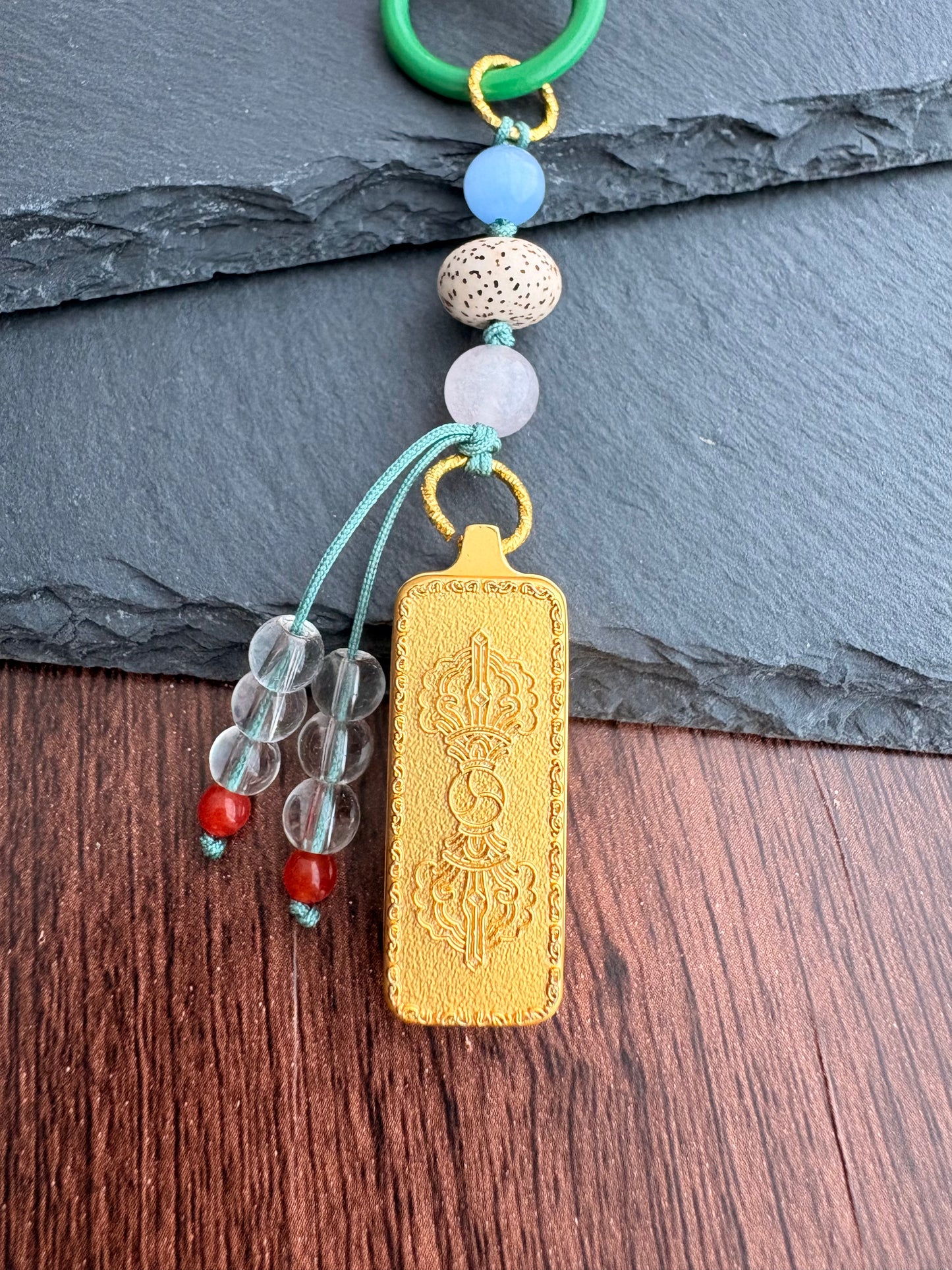 Small Victory Banner Charm with Manjushri Bodhisattva Thangka Tassel in Tibetan Brown