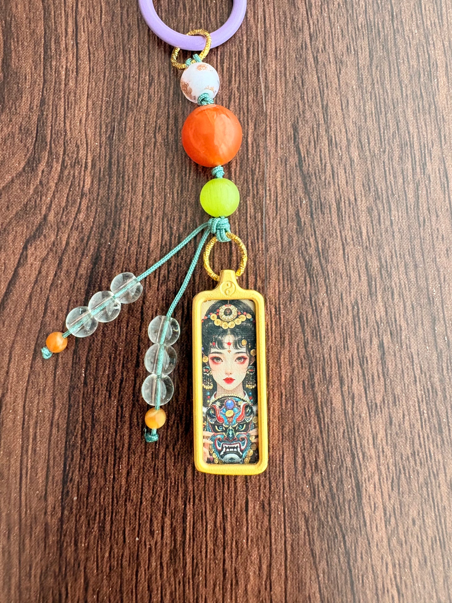 Small Victory Banner Charm with Zaki Lhamo Thangka Tassel in Tibetan Pink