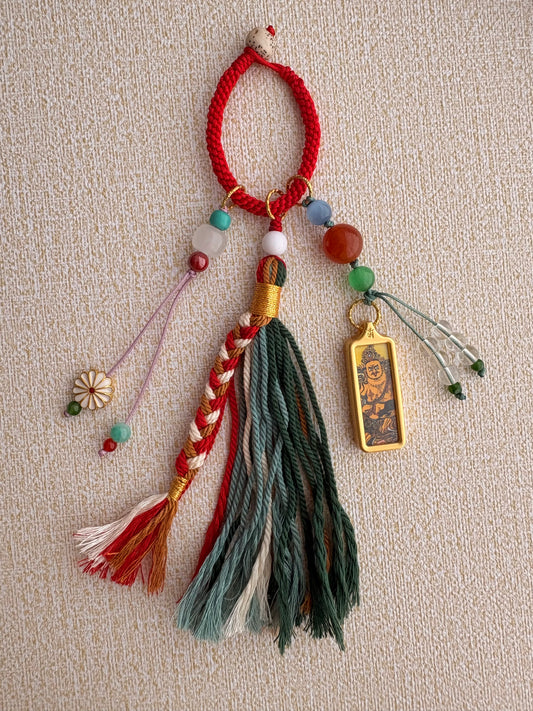 Small Tibetan Style Yellow Jambhala Thangka Charm with Flower Charm