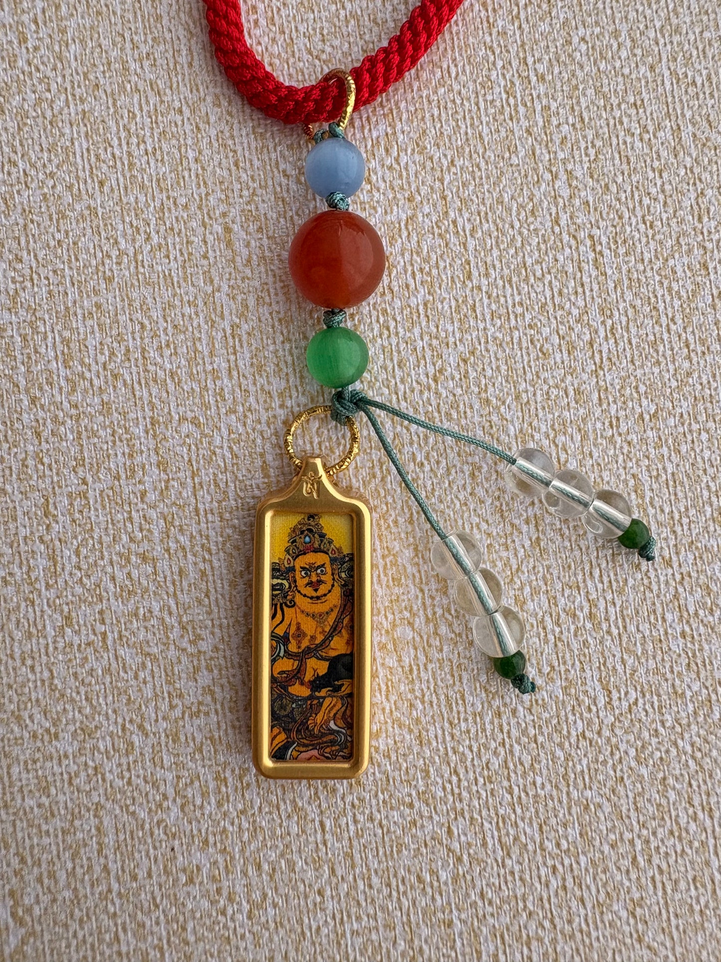 Small Tibetan Style Yellow Jambhala Thangka Charm with Flower Charm