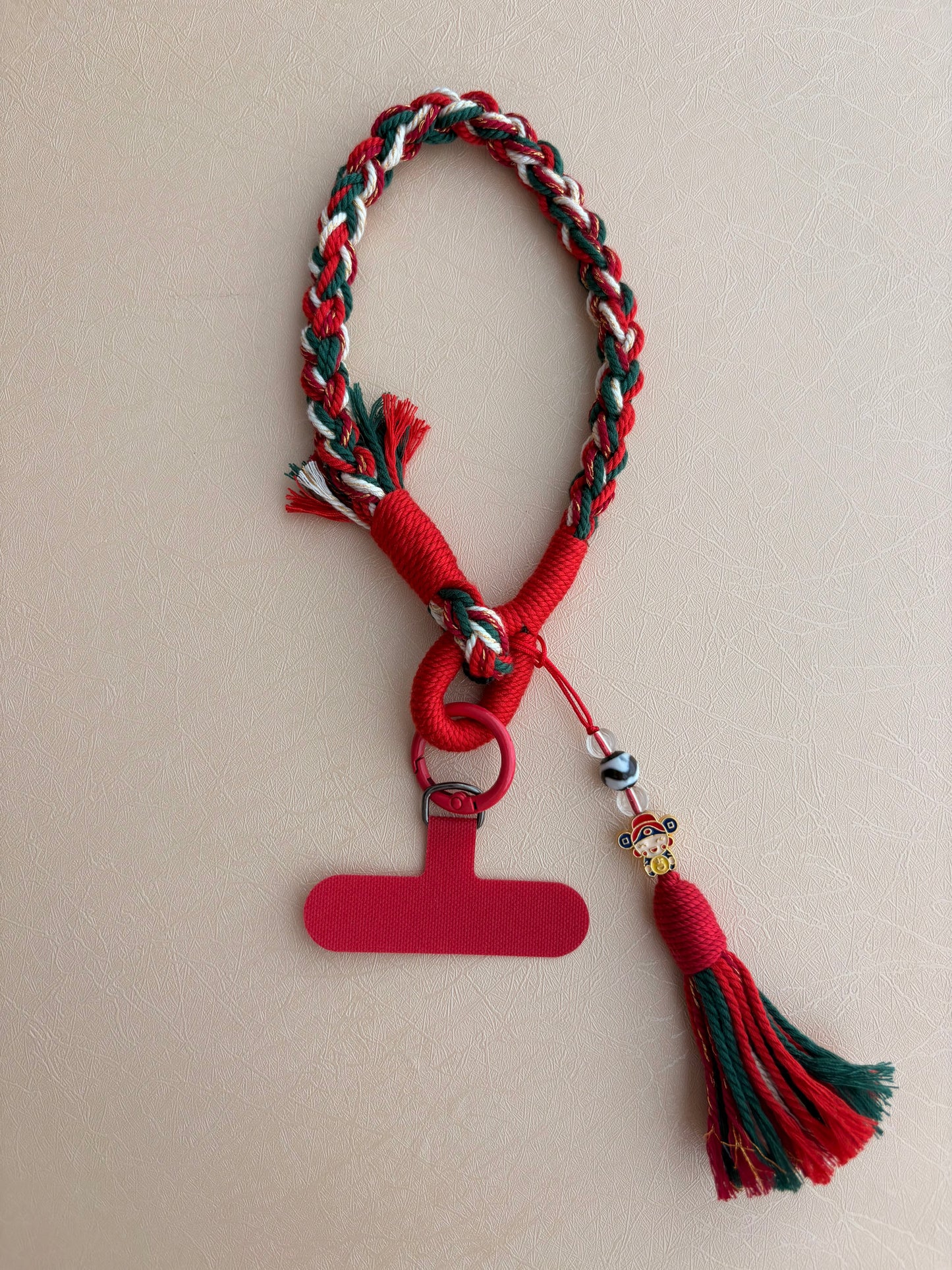 Tibetan Style Fortune Phone Charm with Tiger Tooth Dzi Bead