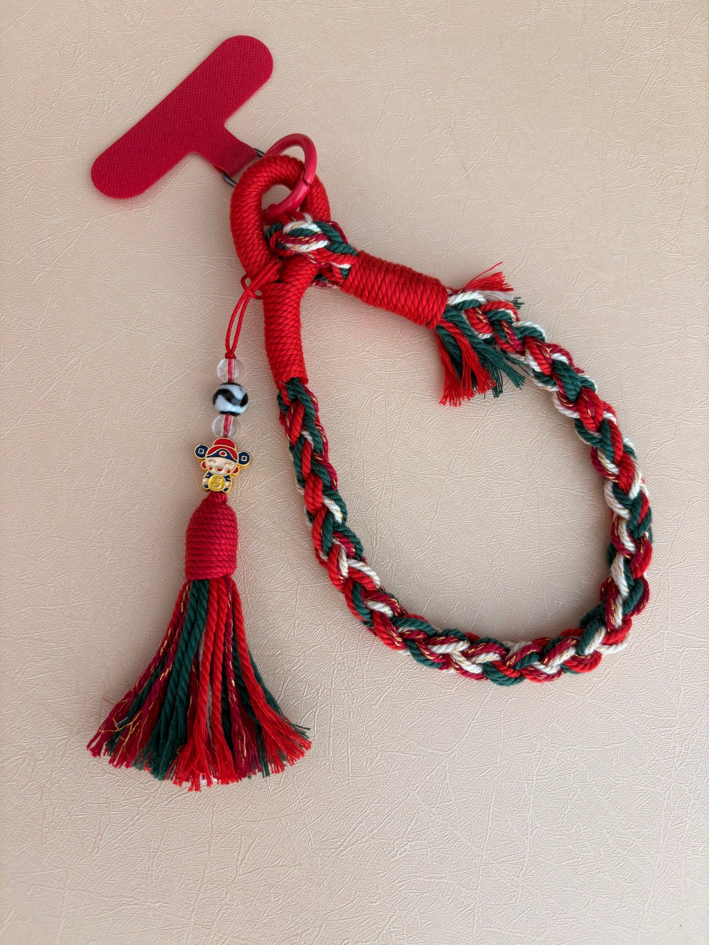 Tibetan Style Fortune Phone Charm with Tiger Tooth Dzi Bead