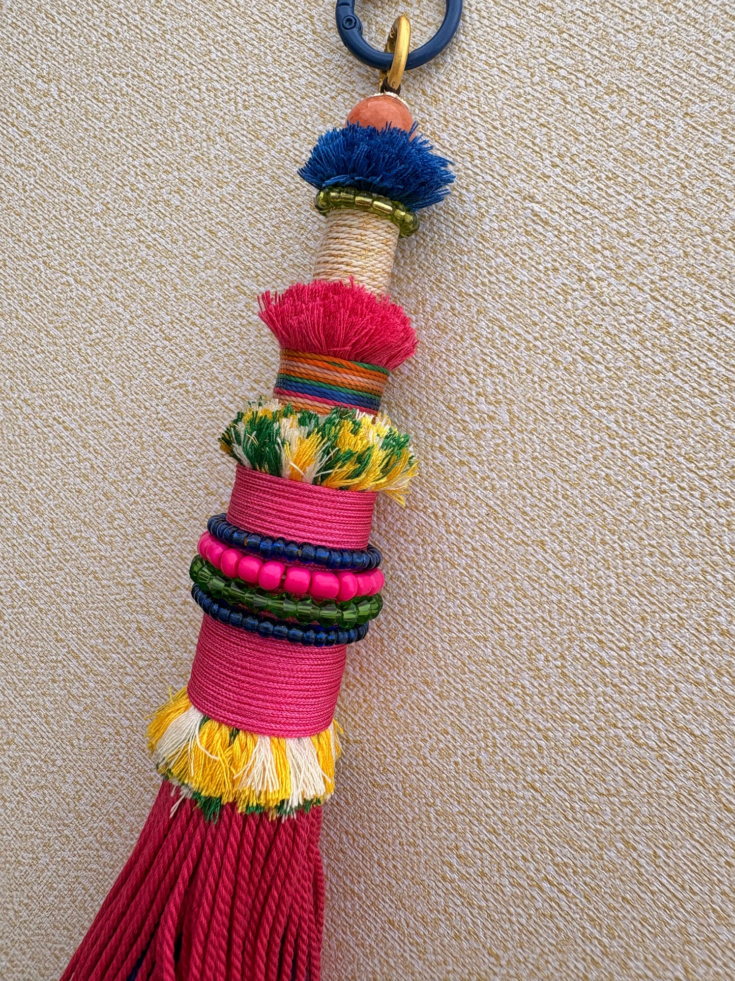 Victory Banner Charm with Medicine Buddha Thangka Tassel in Tibetan Pink