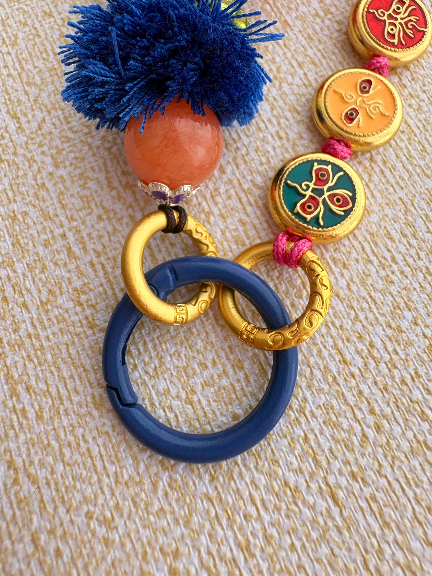 Victory Banner Charm with Medicine Buddha Thangka Tassel in Tibetan Pink