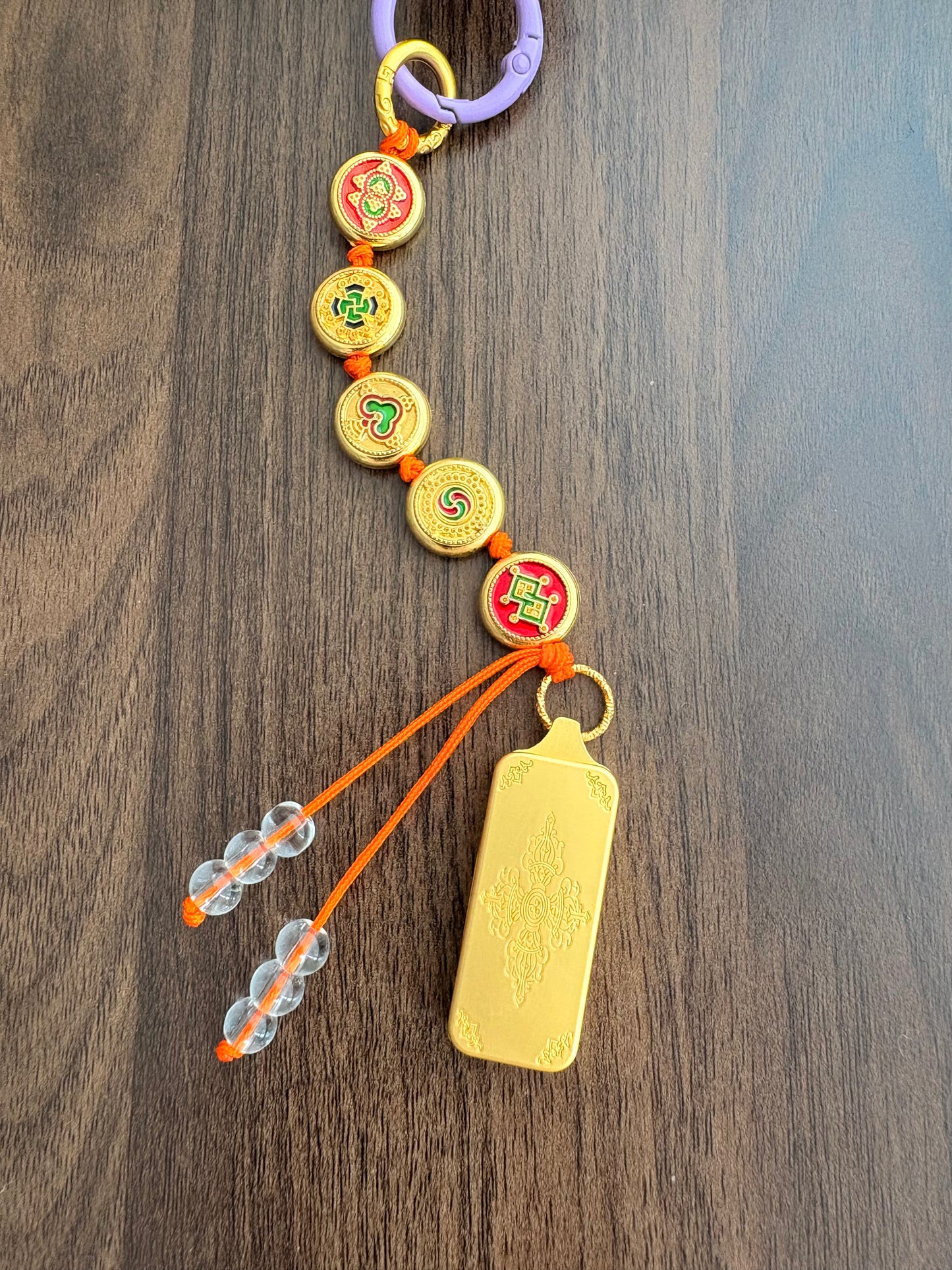 Victory Banner Charm with White Tara Thangka Tassel in Tibetan Purple