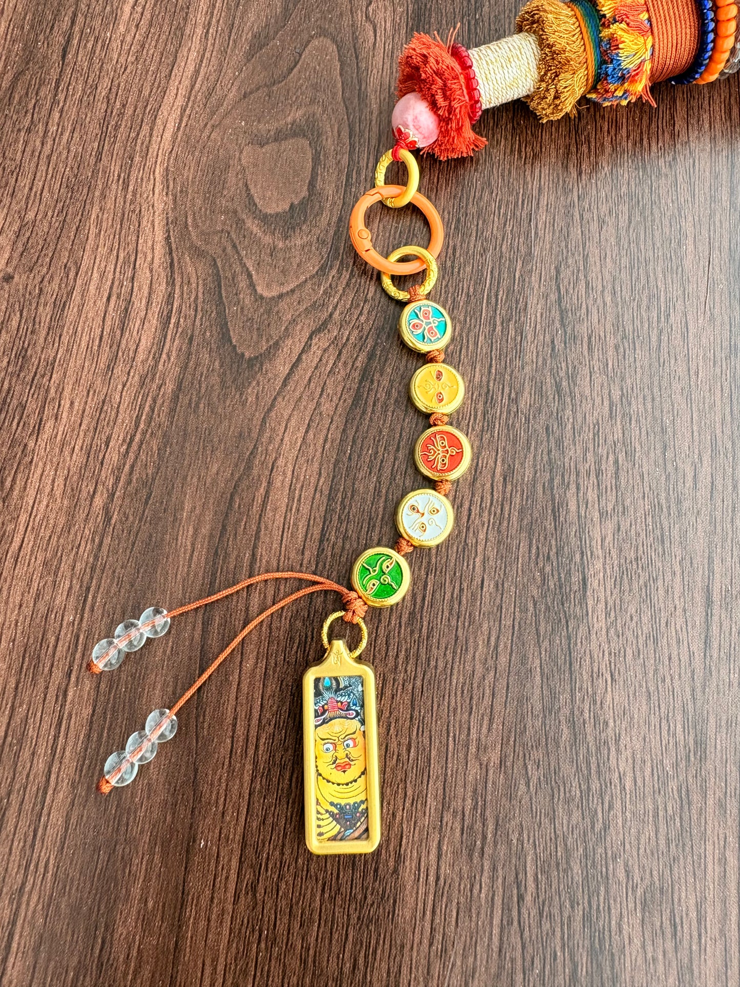Victory Banner Charm with Yellow Jambhala Thangka Tassel in Tibetan Yellow