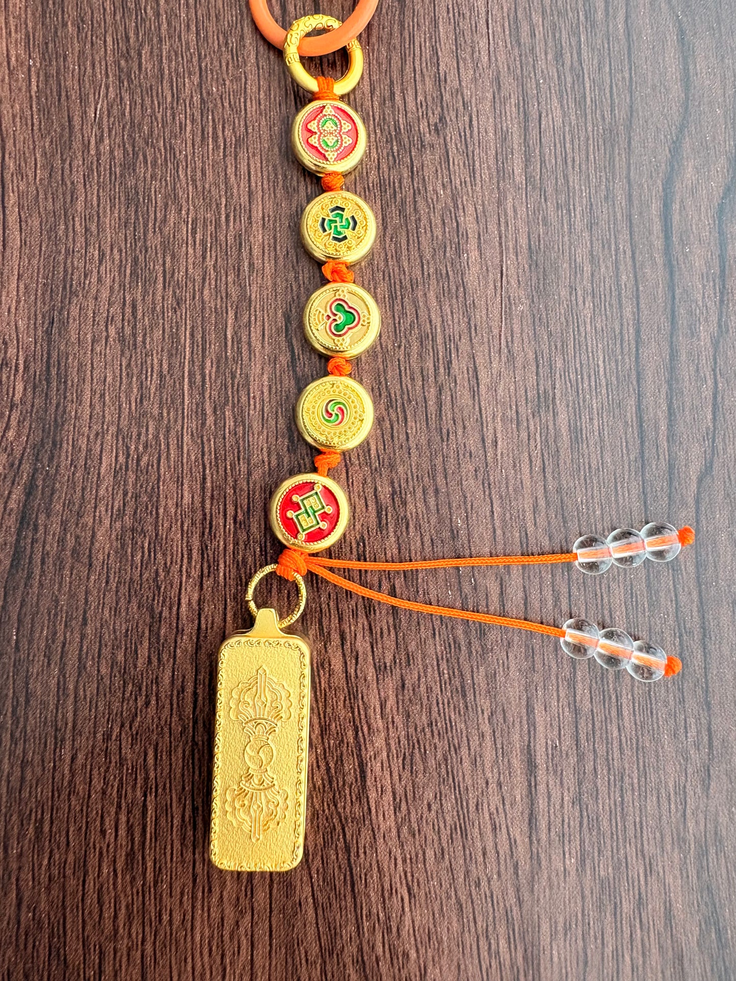 Victory Banner Charm with Zaki Lhamo Thangka Tassel in Tibetan Blue and Orange