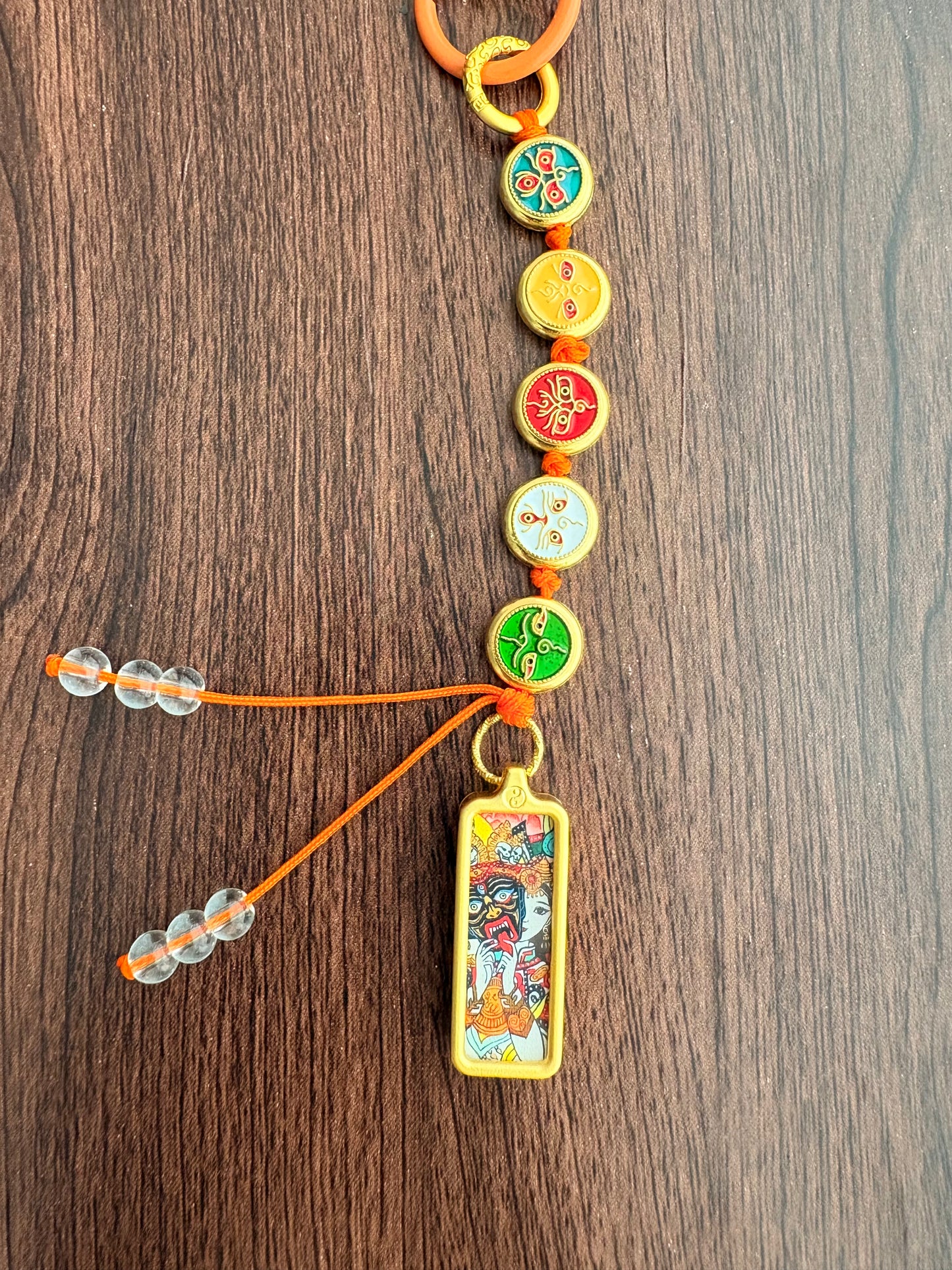Victory Banner Charm with Zaki Lhamo Thangka Tassel in Tibetan Blue and Orange